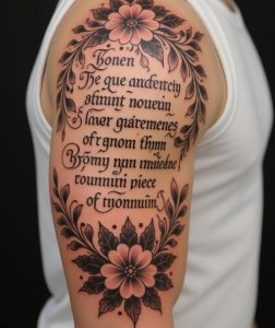 tattoo featuring a quote from a famous philosopher